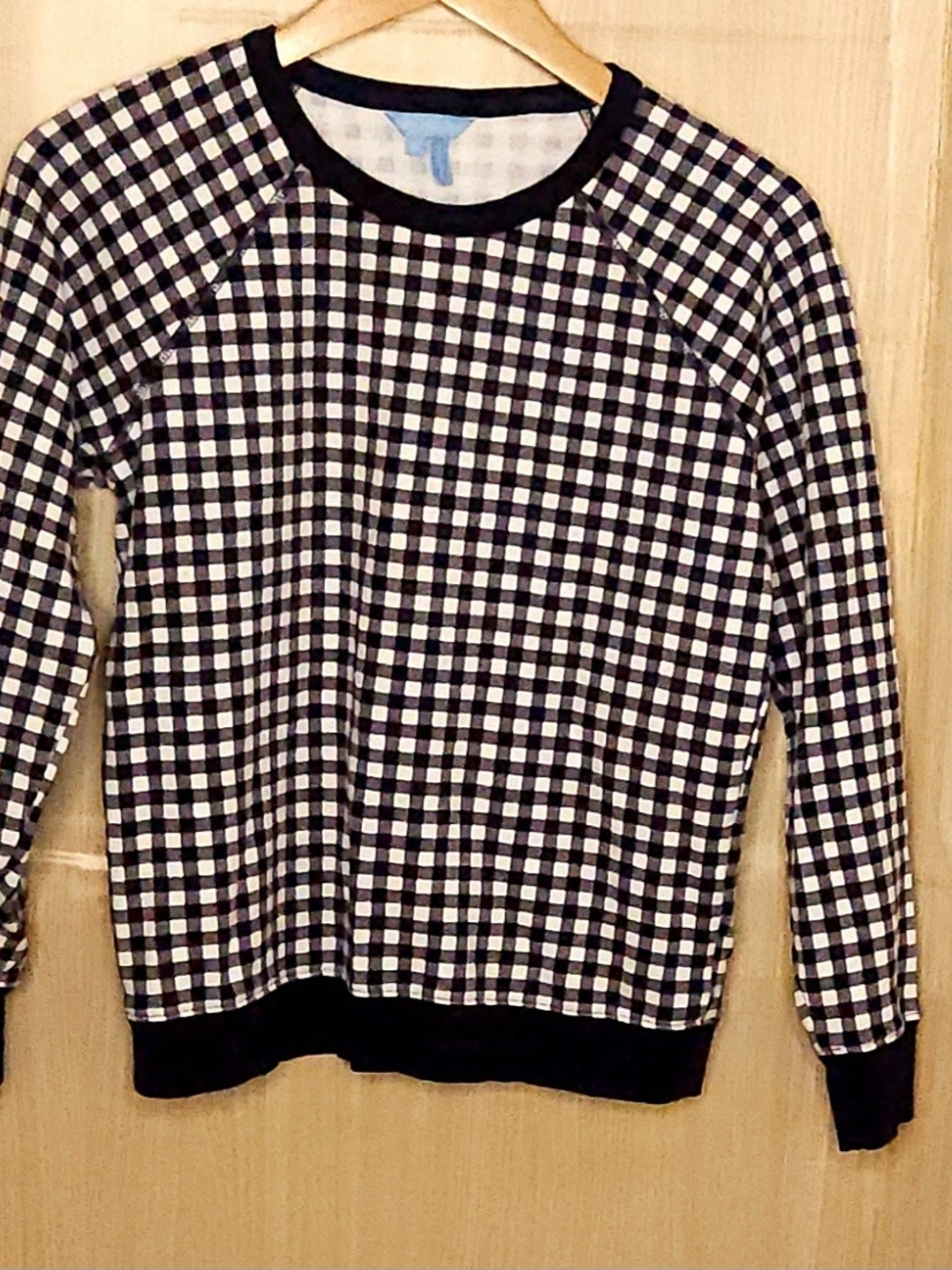 Draper James blue white check crew neck sweatshirt small